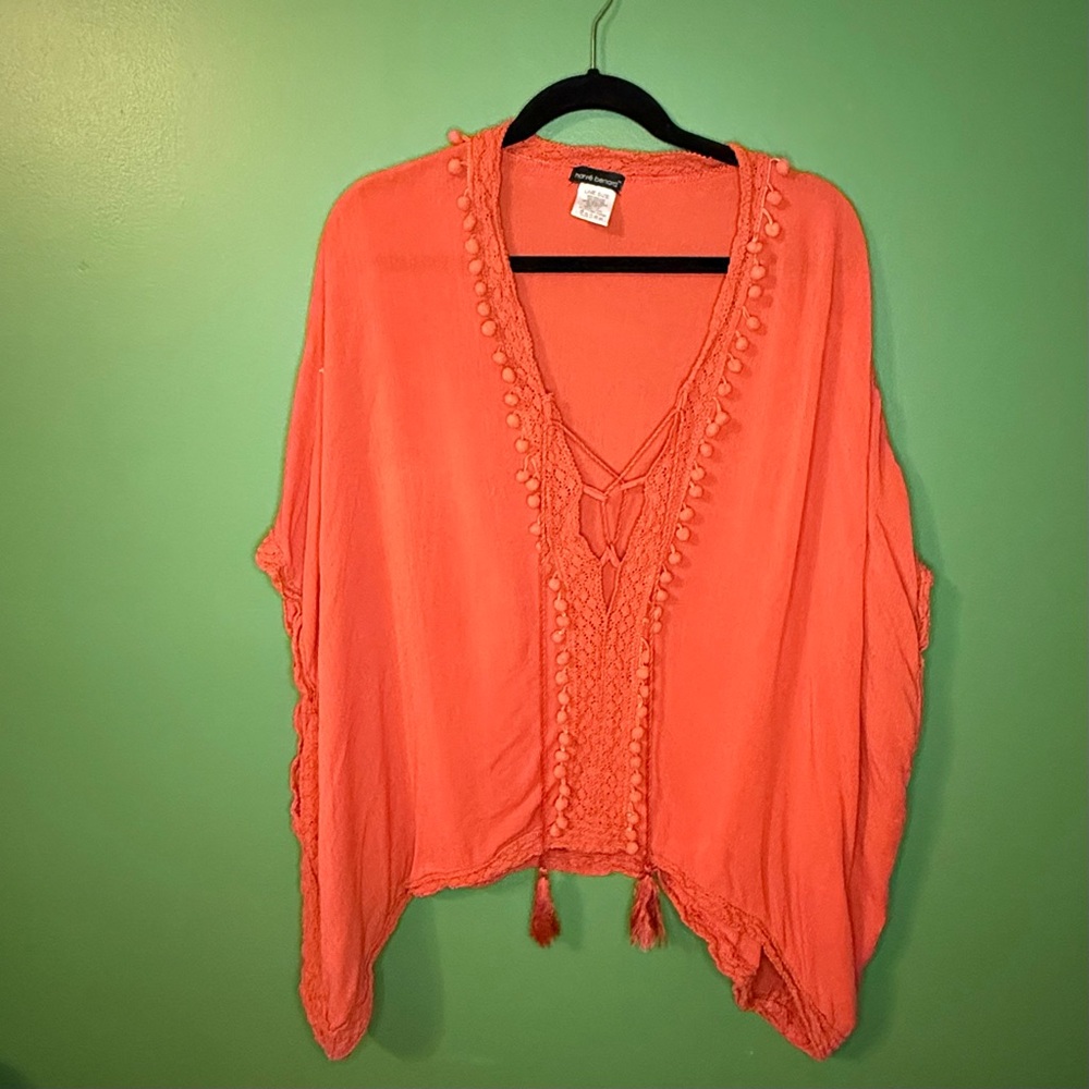 Harve Benard Vibrant Orange Knit Poncho